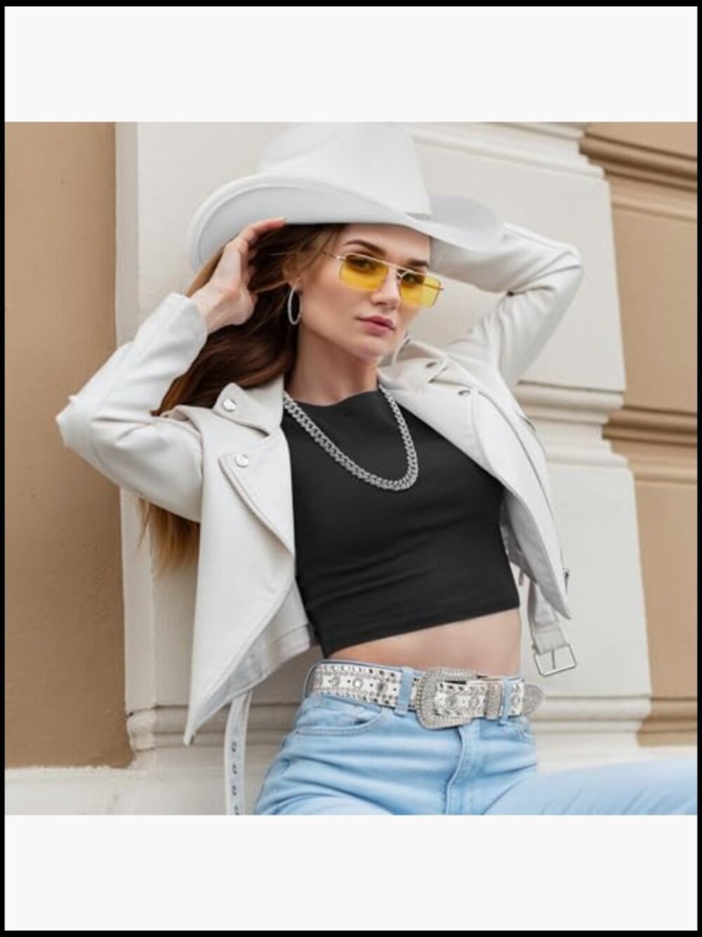 Rhinestone Cowboy Hat Belt Earrings Necklace Kit Western Outfit Accessories Set - Picture 6 of 7